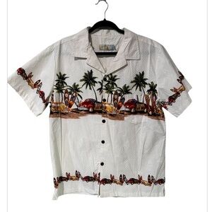 HIGH SURF men's palm tree woody cars surfboards Hawaiian button downs shirt-L